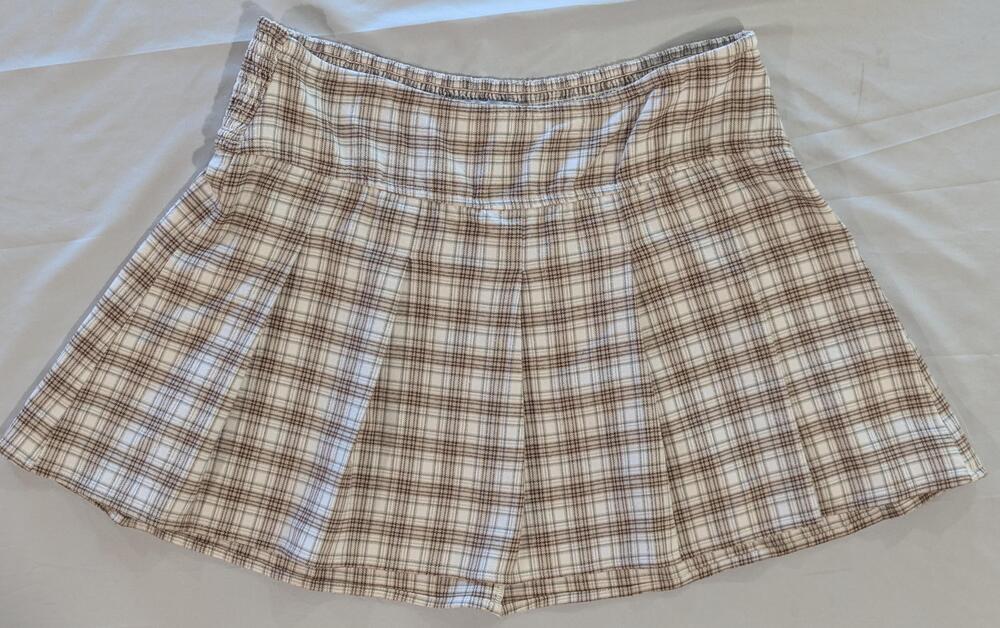 Hollister Skirt Juniors L Brown Plaid Flannel High Rise Skater Stretch Casual
